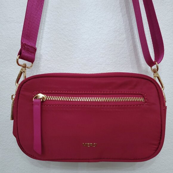MERSI June Nylon Crossbody Bag in Magenta with Gold Hardware - Picture 3 of 15